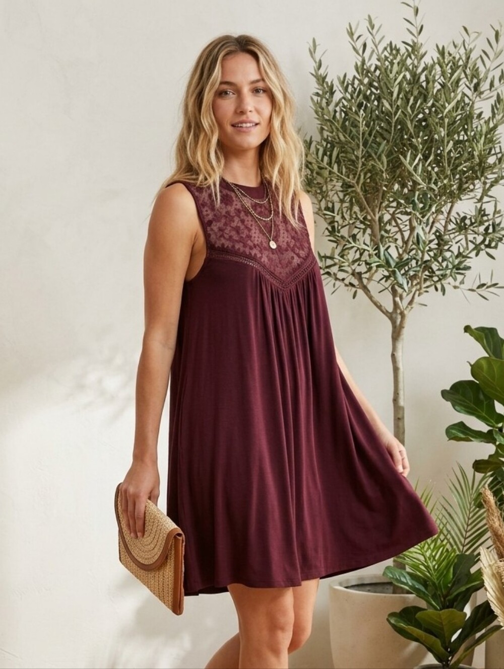 American Eagle Outfitters Boho Lace Mini Dress Deep Red Large